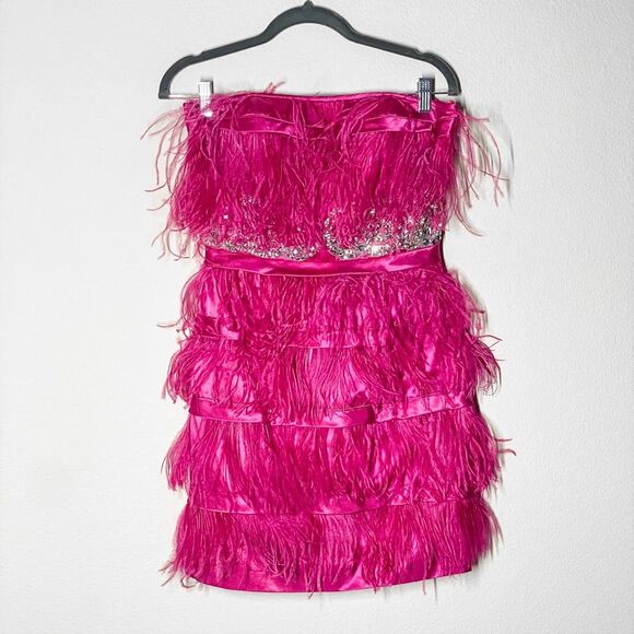 Jovani | Fuschia Feather Sequins Short Homecoming / Prom Formal Dress - Picture 3 of 10